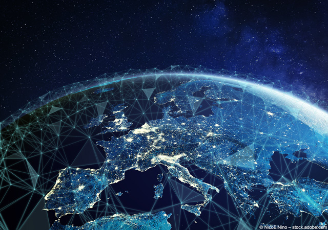 Telecommunication network above Europe viewed from space [© NicoElNino – stock.adobe.com]